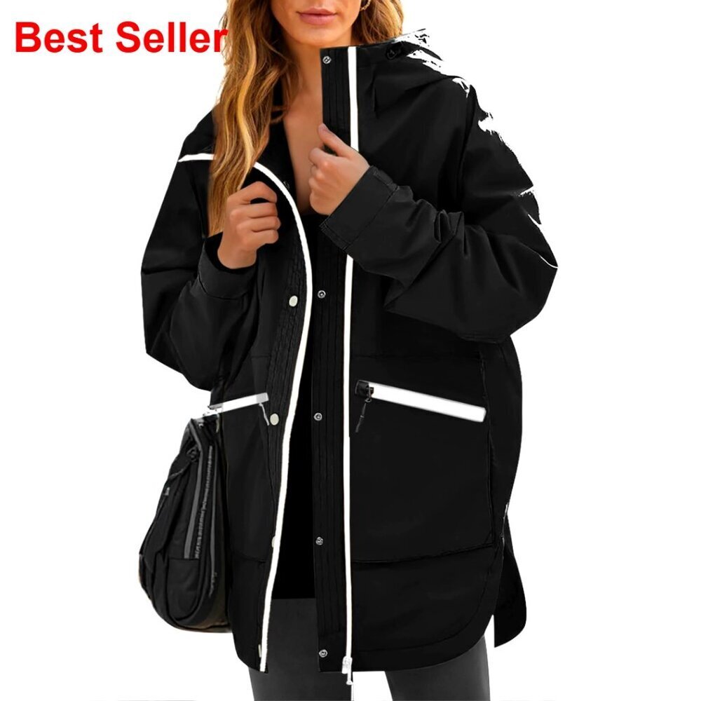 Waterproof Rain Jacket Hooded Lined Windbreaker Trench Coat with Pockets